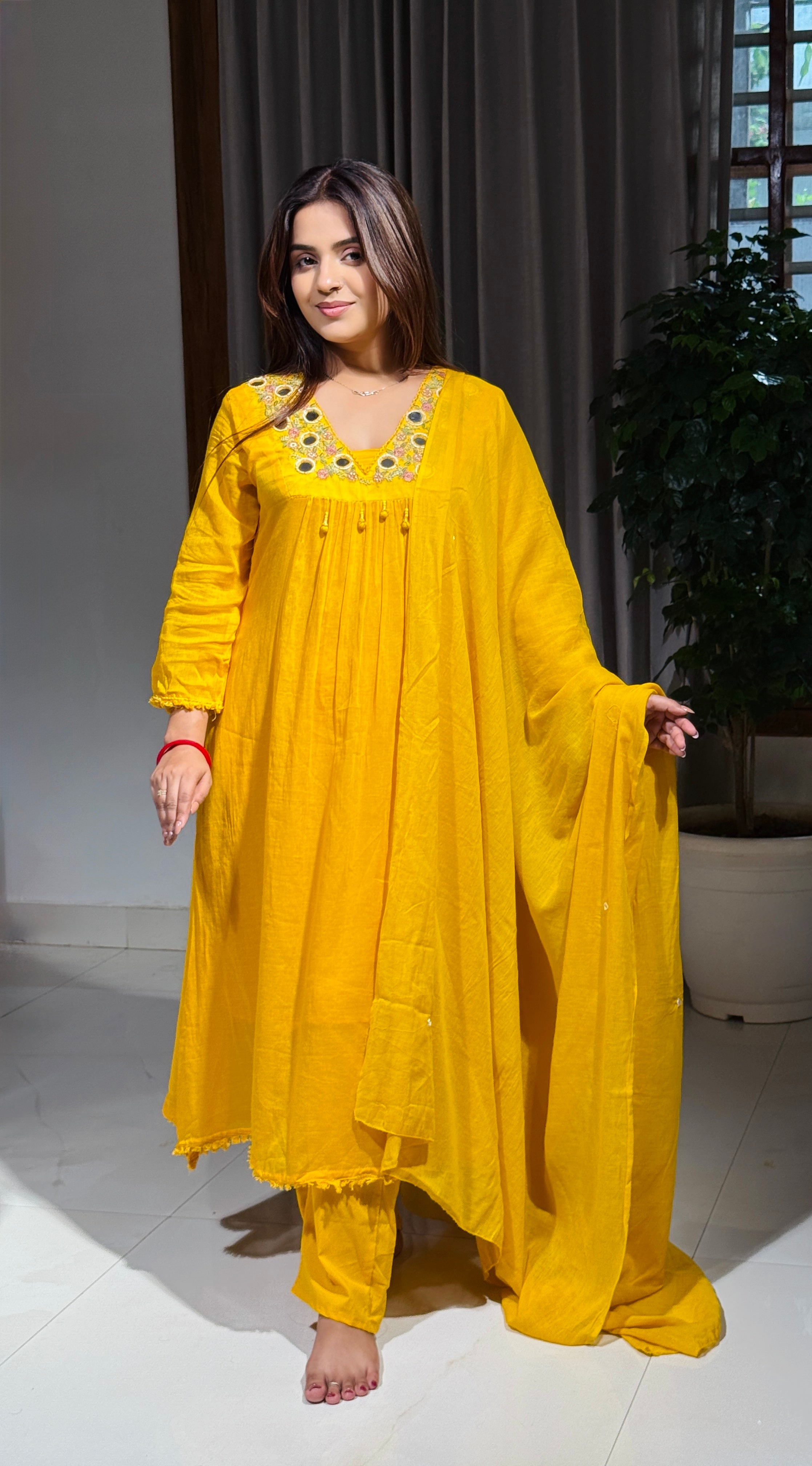 Meher Mirror Work Mul Cotton Suit