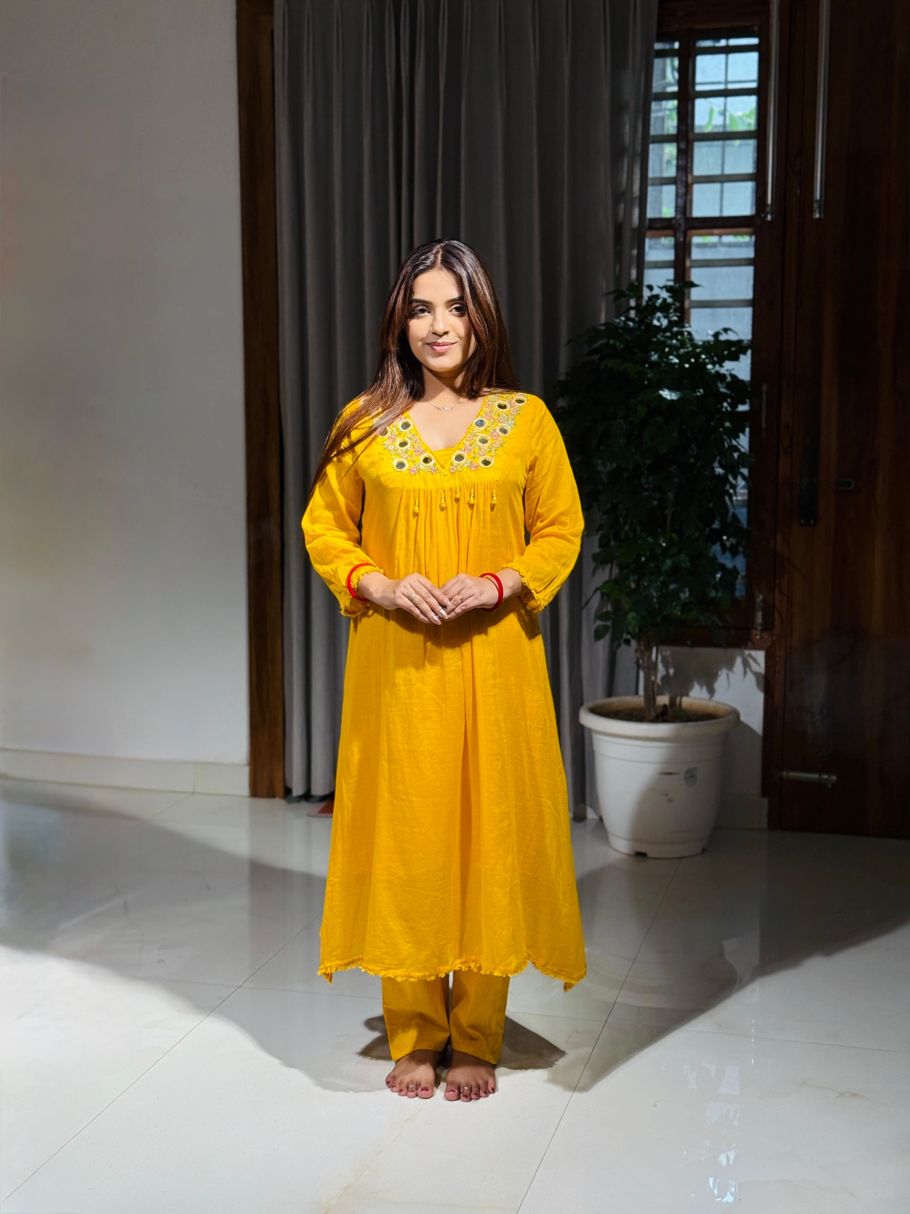 Meher Mirror Work Mul Cotton Suit