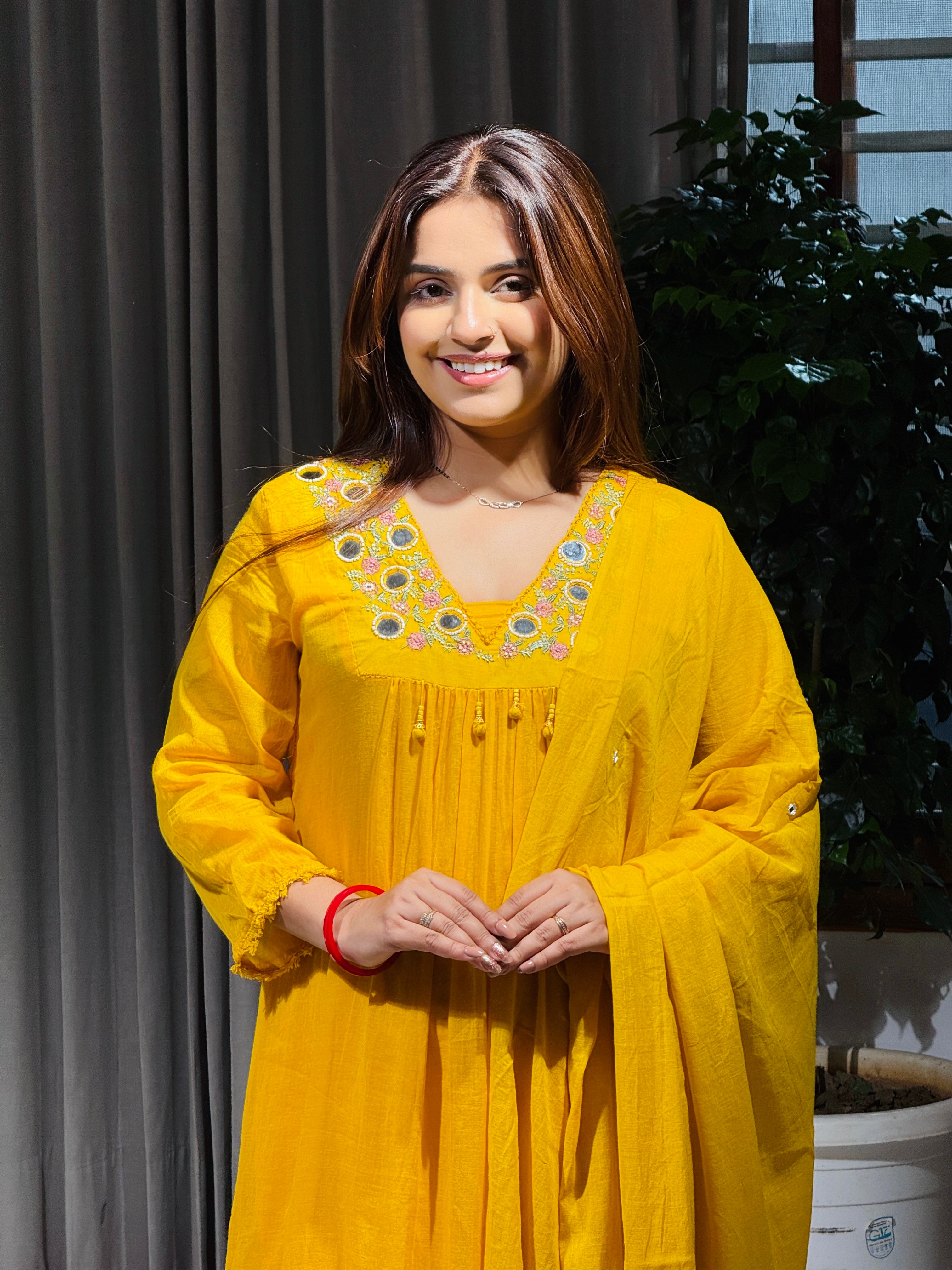 Meher Mirror Work Mul Cotton Suit