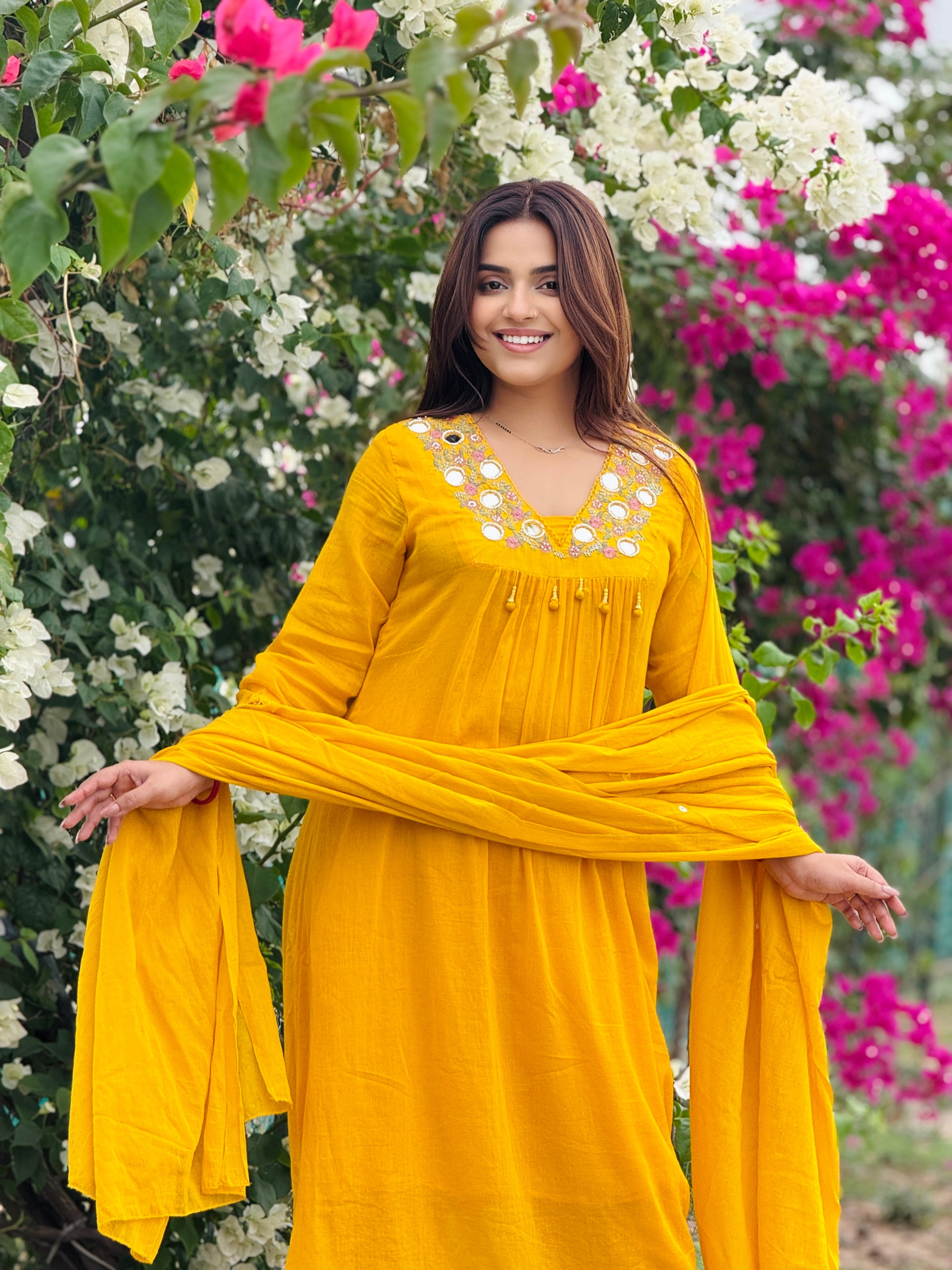 Meher Mirror Work Mul Cotton Suit