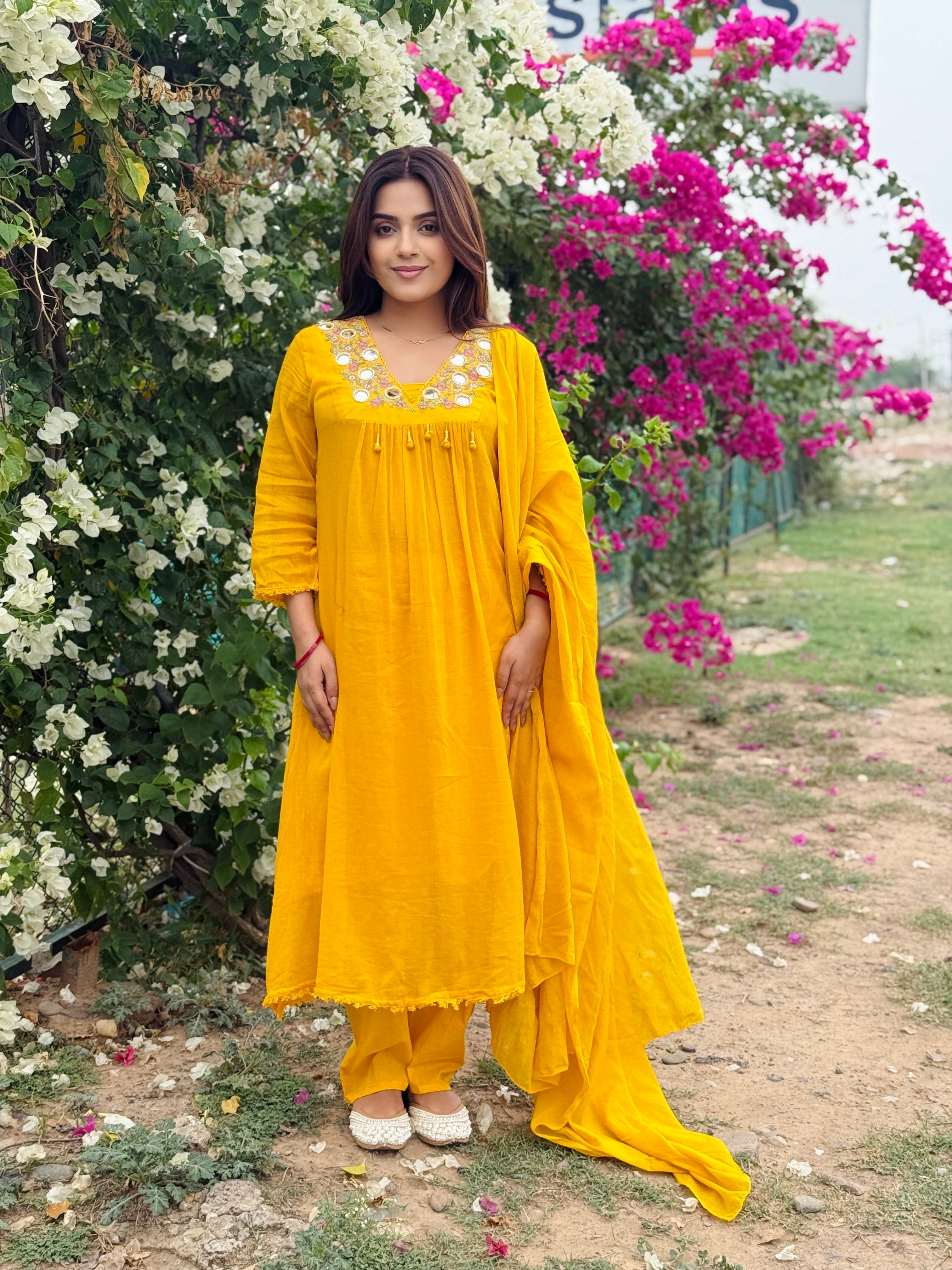 Meher Mirror Work Mul Cotton Suit