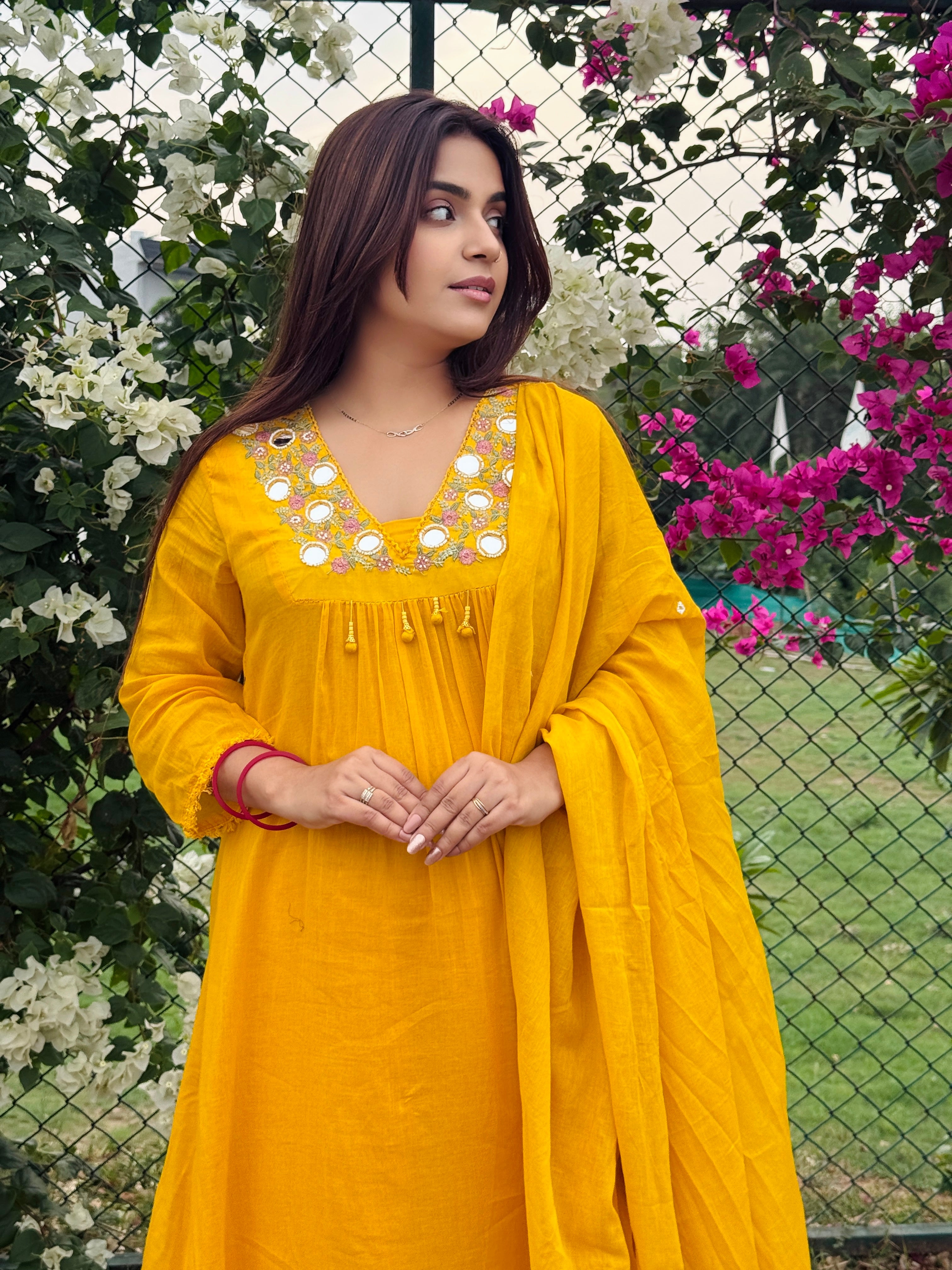 Meher Mirror Work Mul Cotton Suit