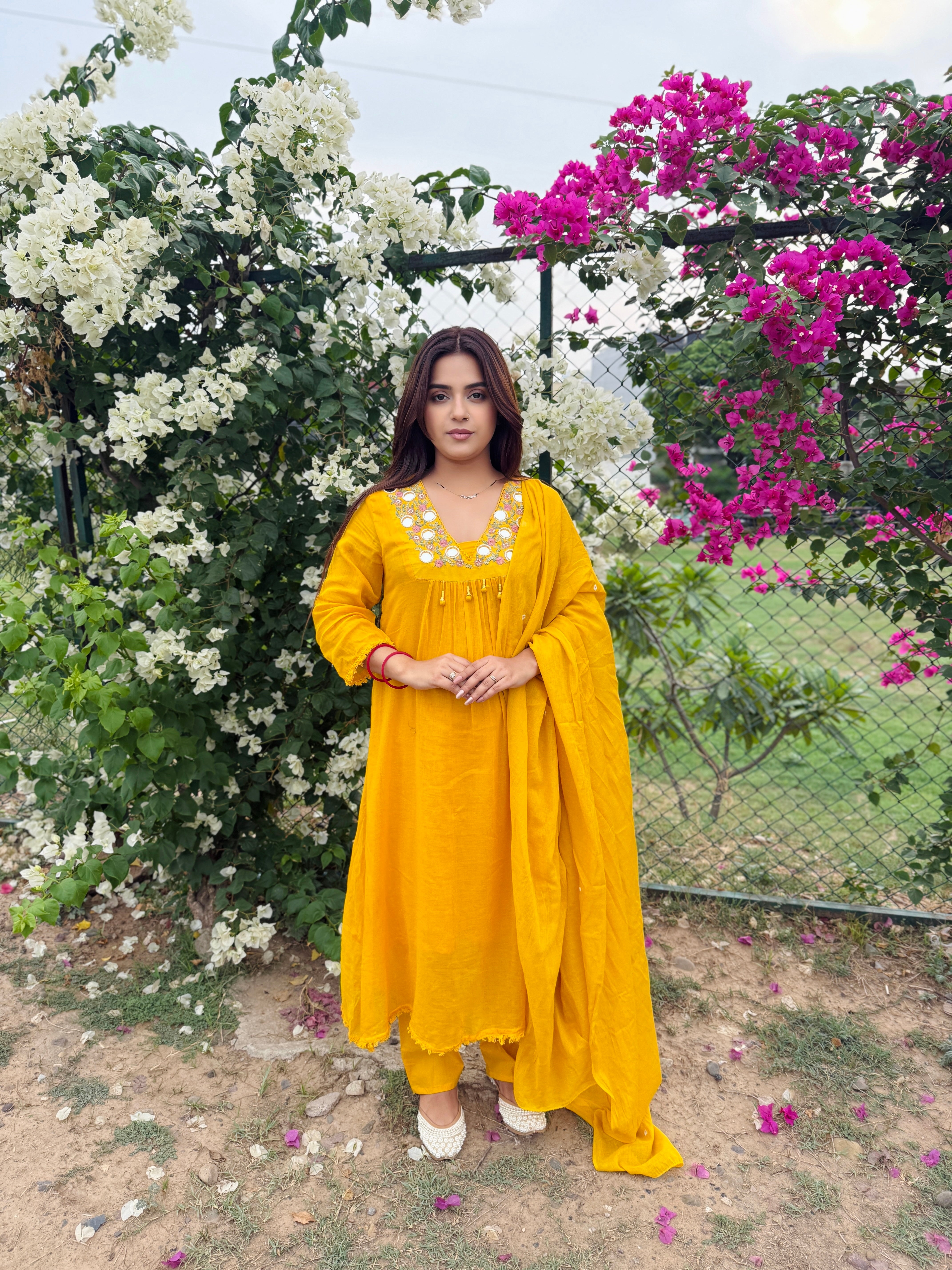 Meher Mirror Work Mul Cotton Suit