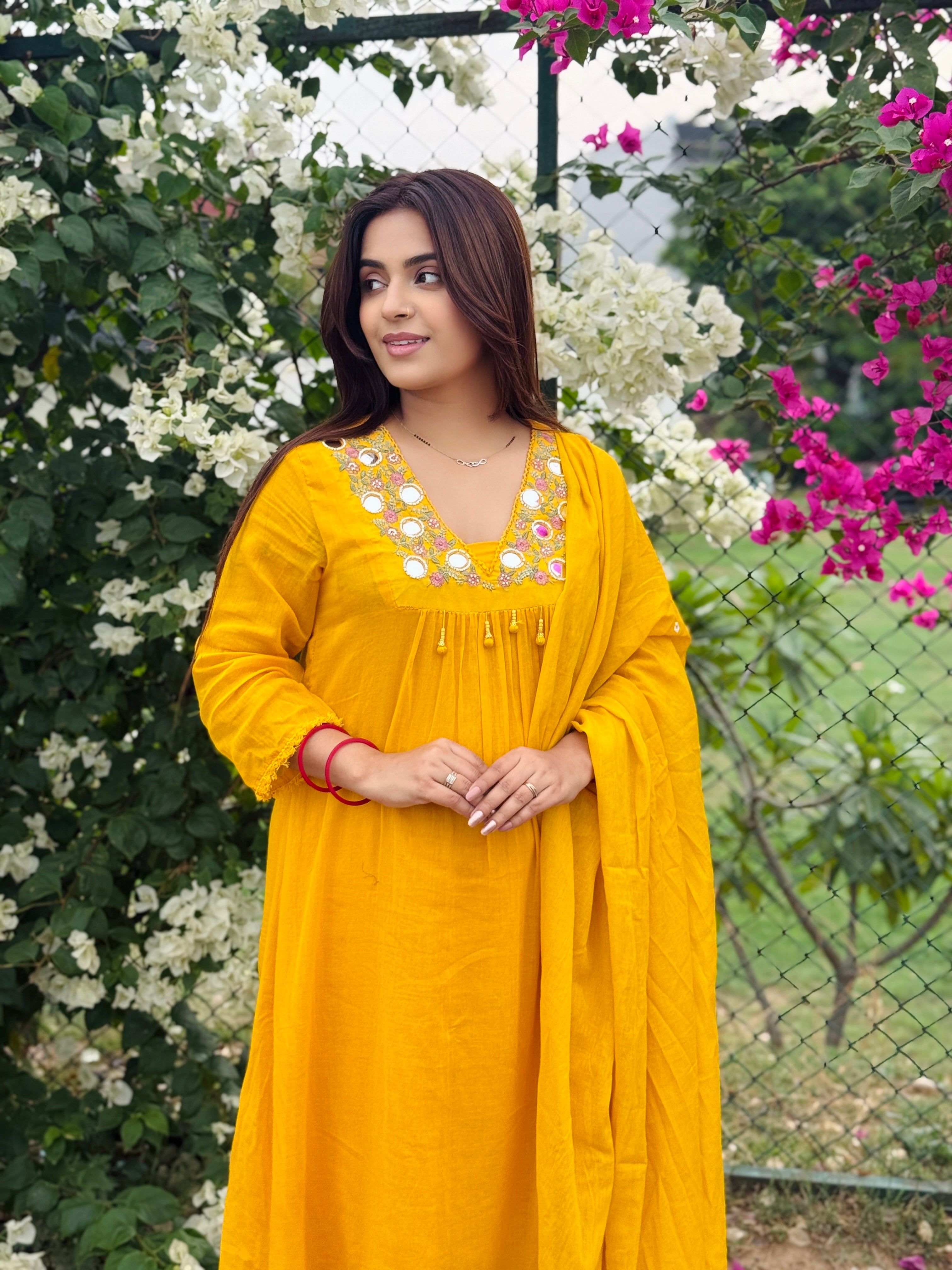 Meher Mirror Work Mul Cotton Suit