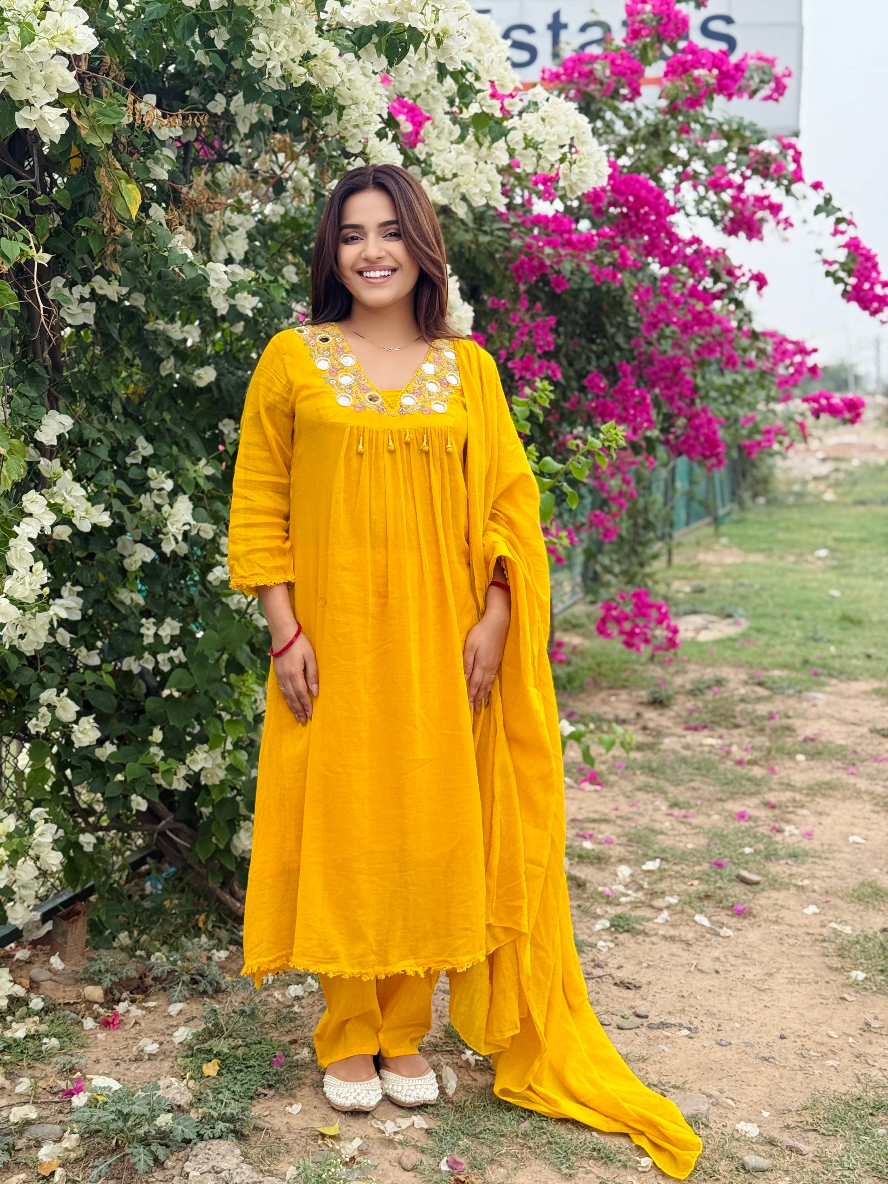 Meher Mirror Work Mul Cotton Suit