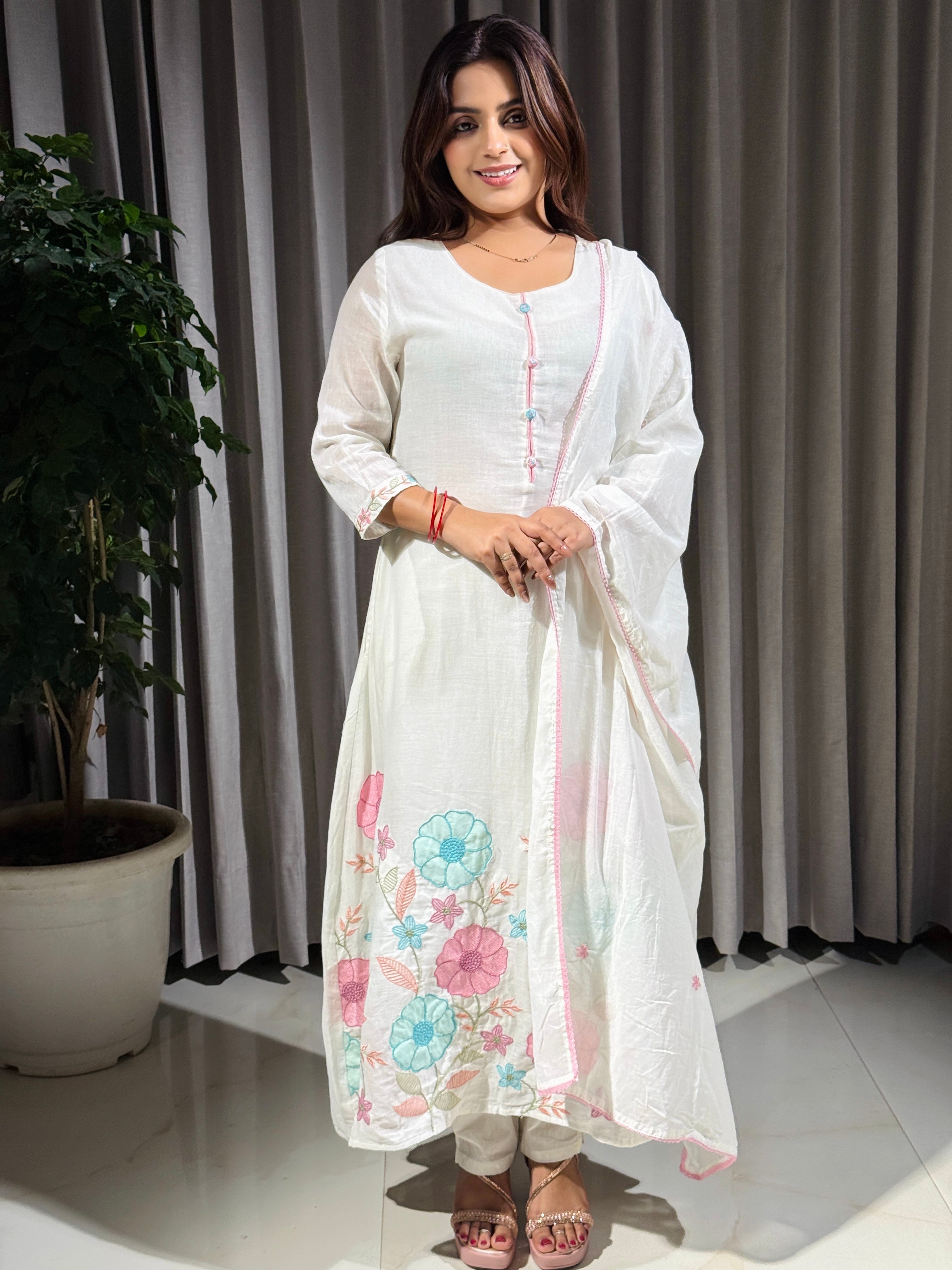 Eira Ivory Floral Cotton Suit Set