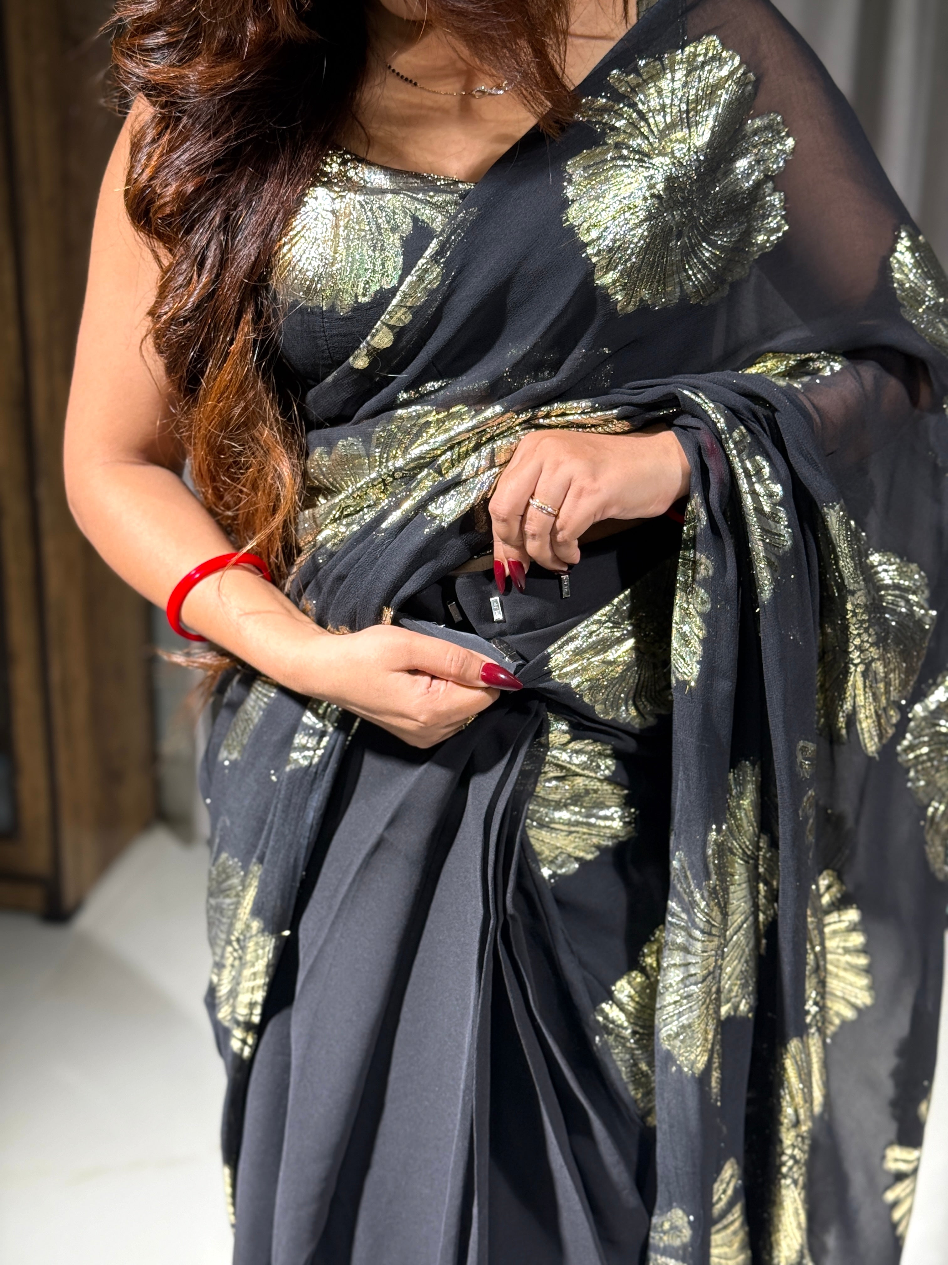 Golden Petal Georgette Zari Jacquard Saree