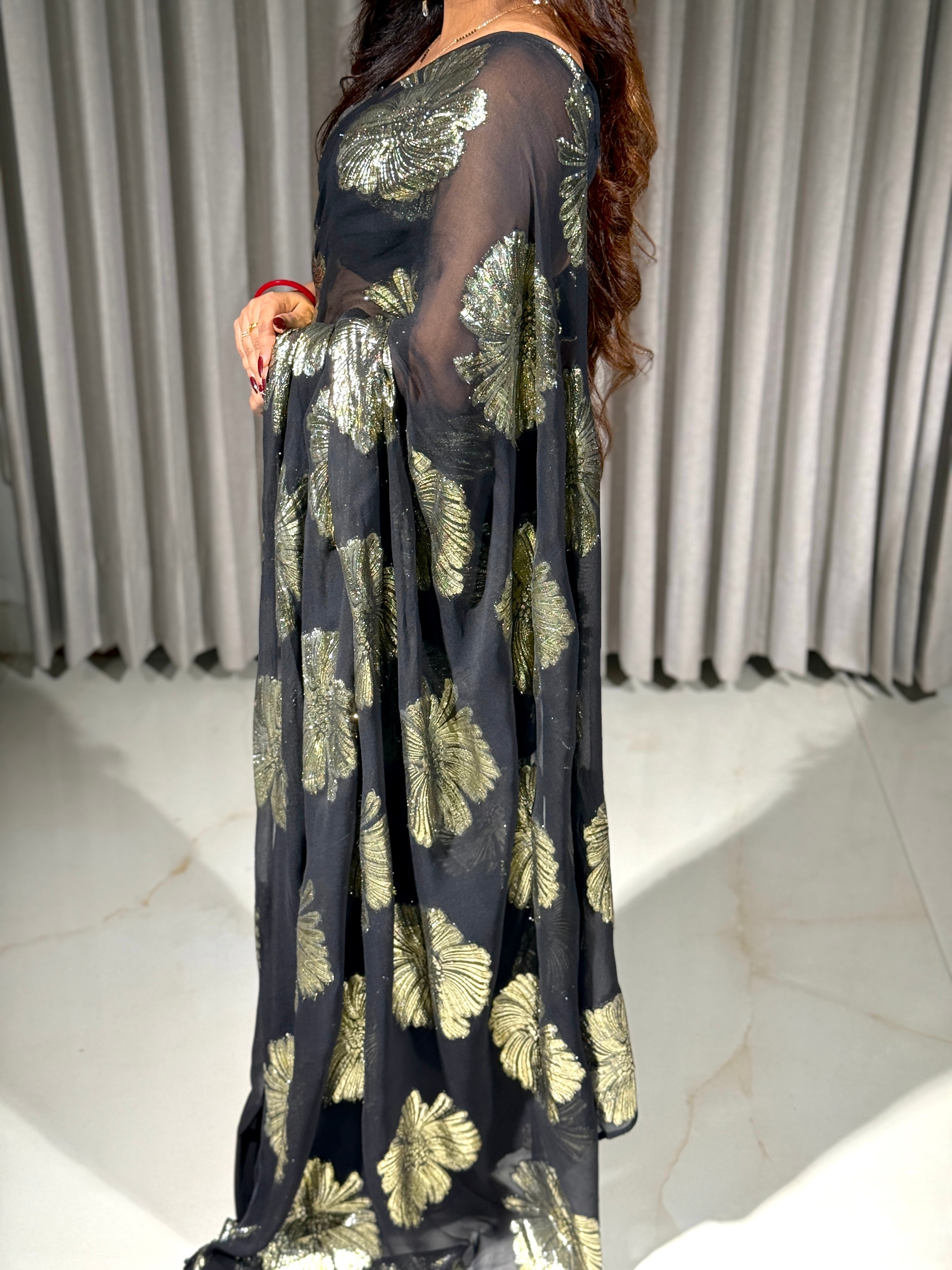 Golden Petal Georgette Zari Jacquard Saree