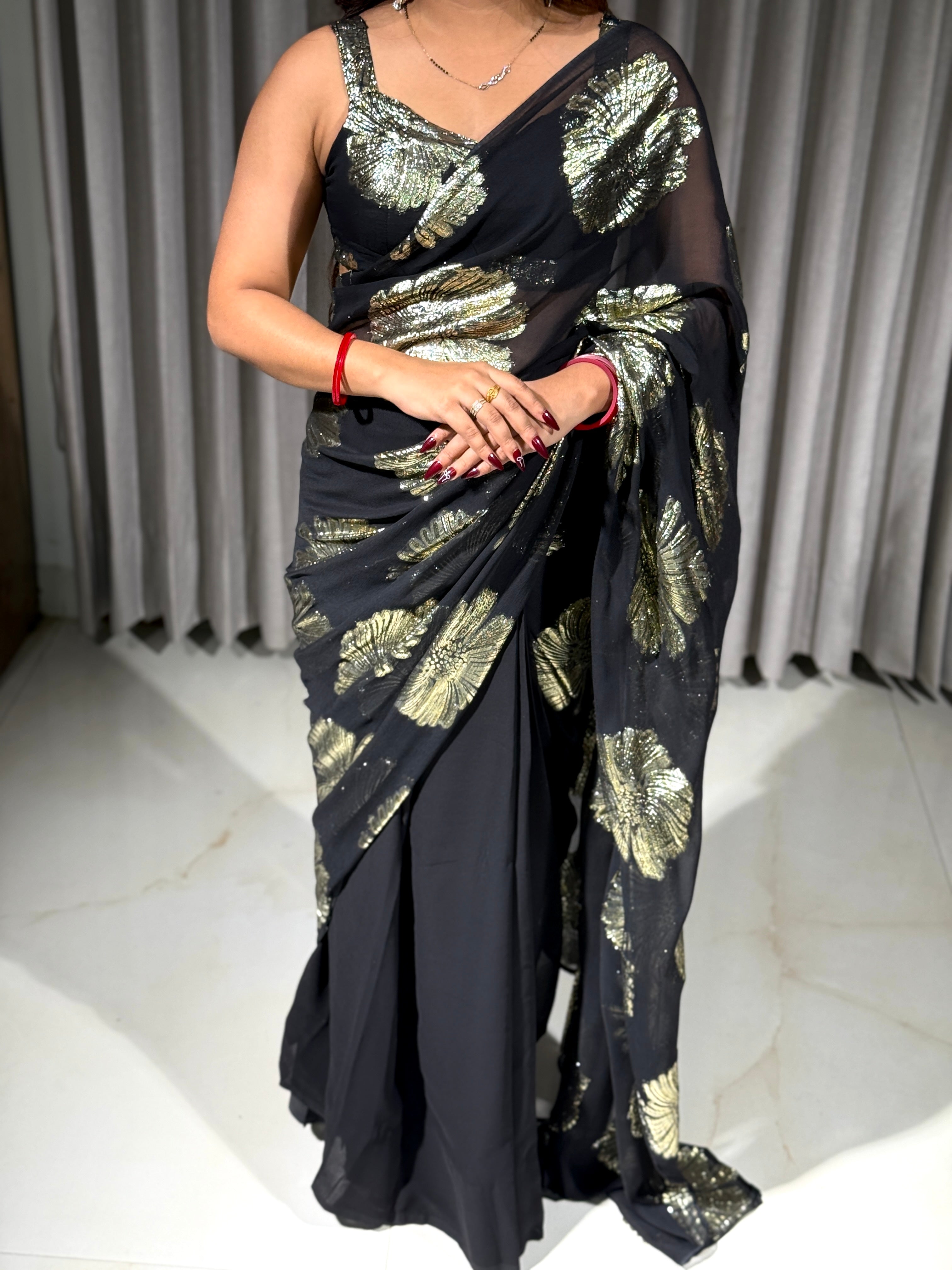 Golden Petal Georgette Zari Jacquard Saree
