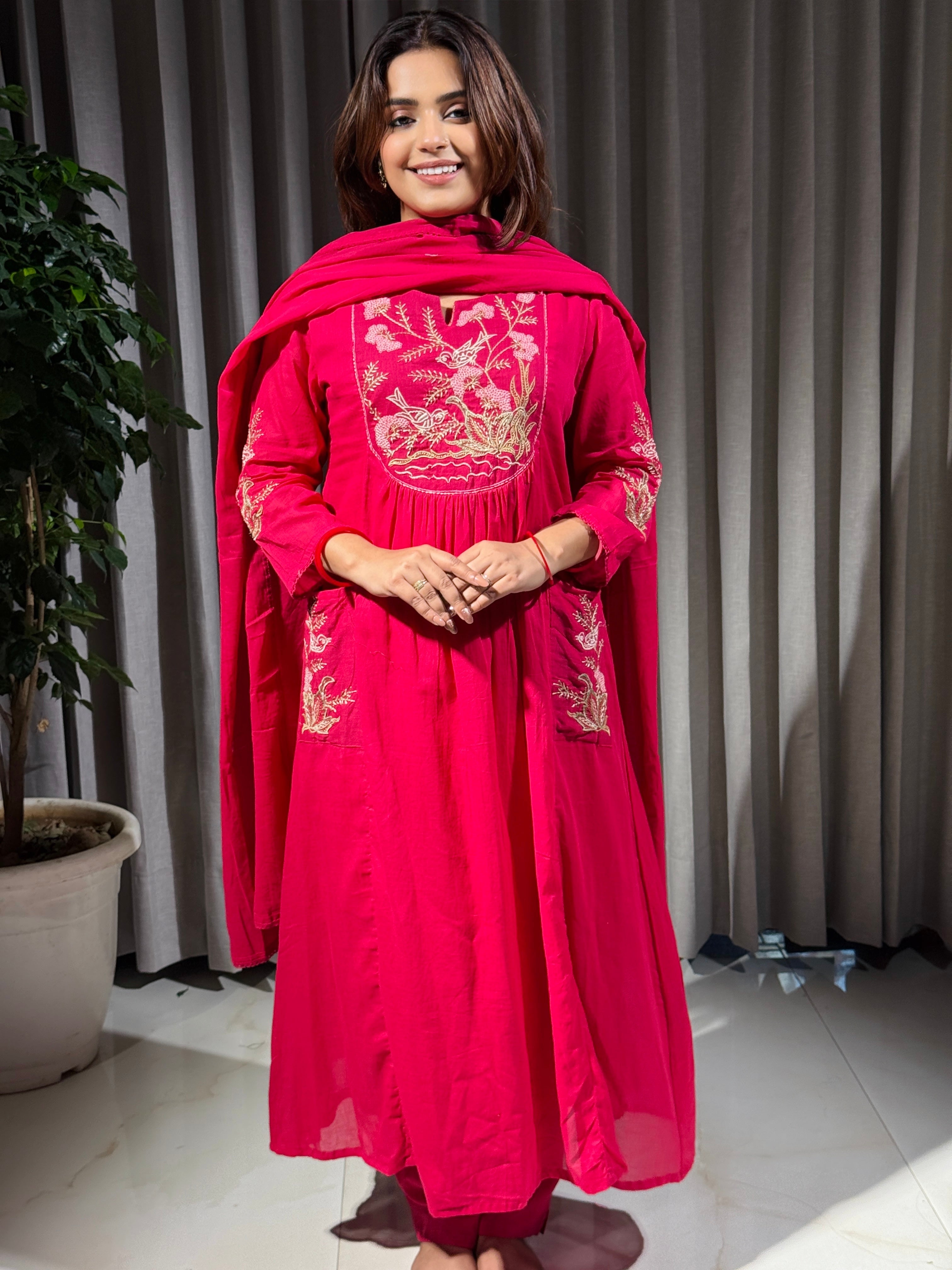 Noor Pink Blossom Embroidered Suit Set