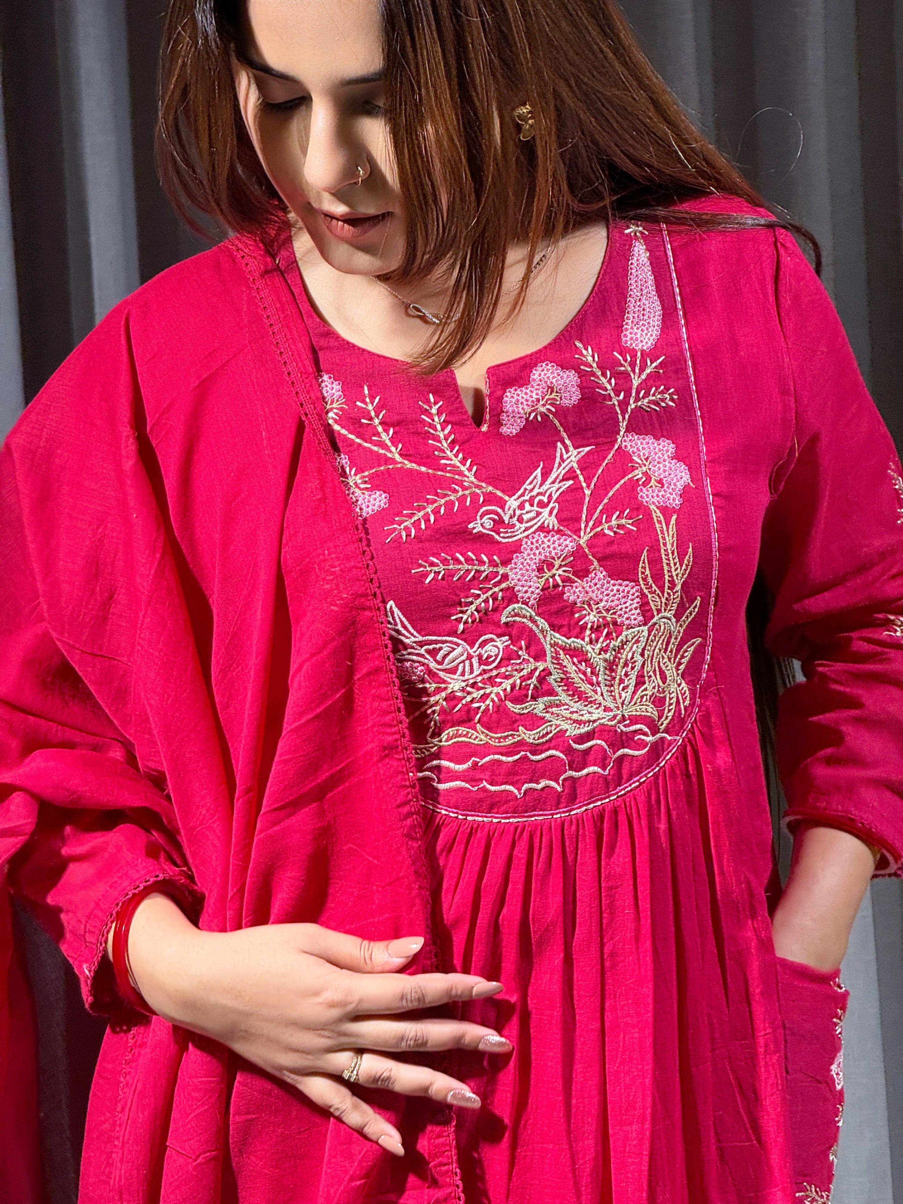 Noor Pink Blossom Embroidered Suit Set
