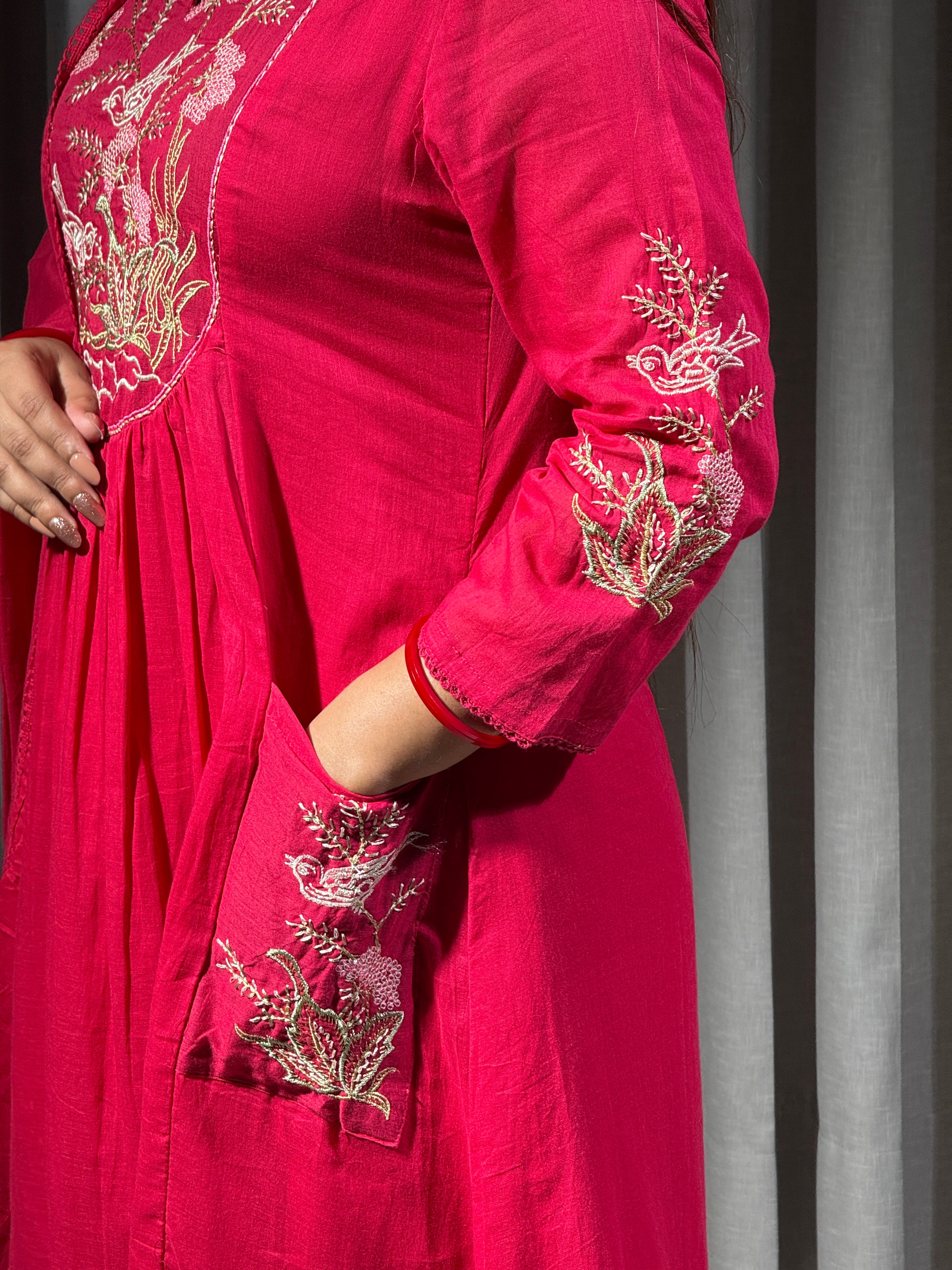 Noor Pink Blossom Embroidered Suit Set