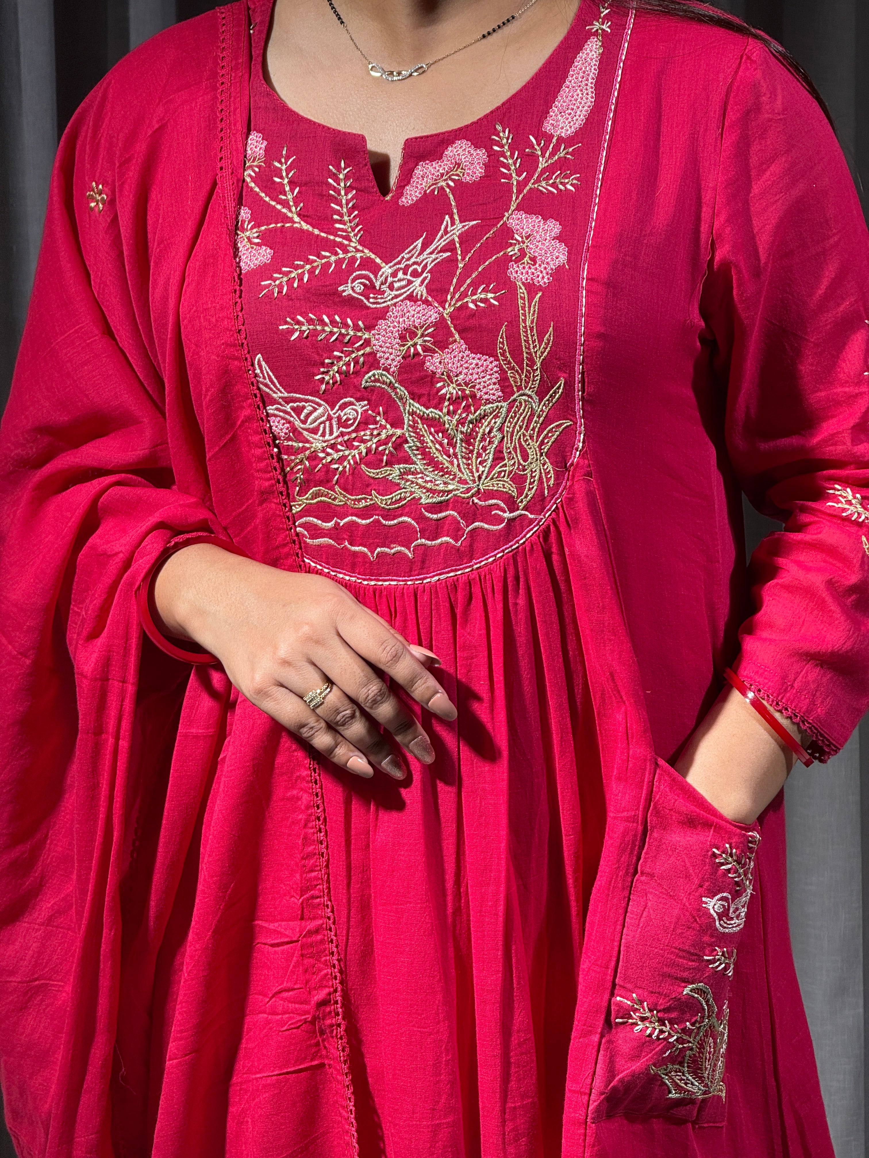 Noor Pink Blossom Embroidered Suit Set