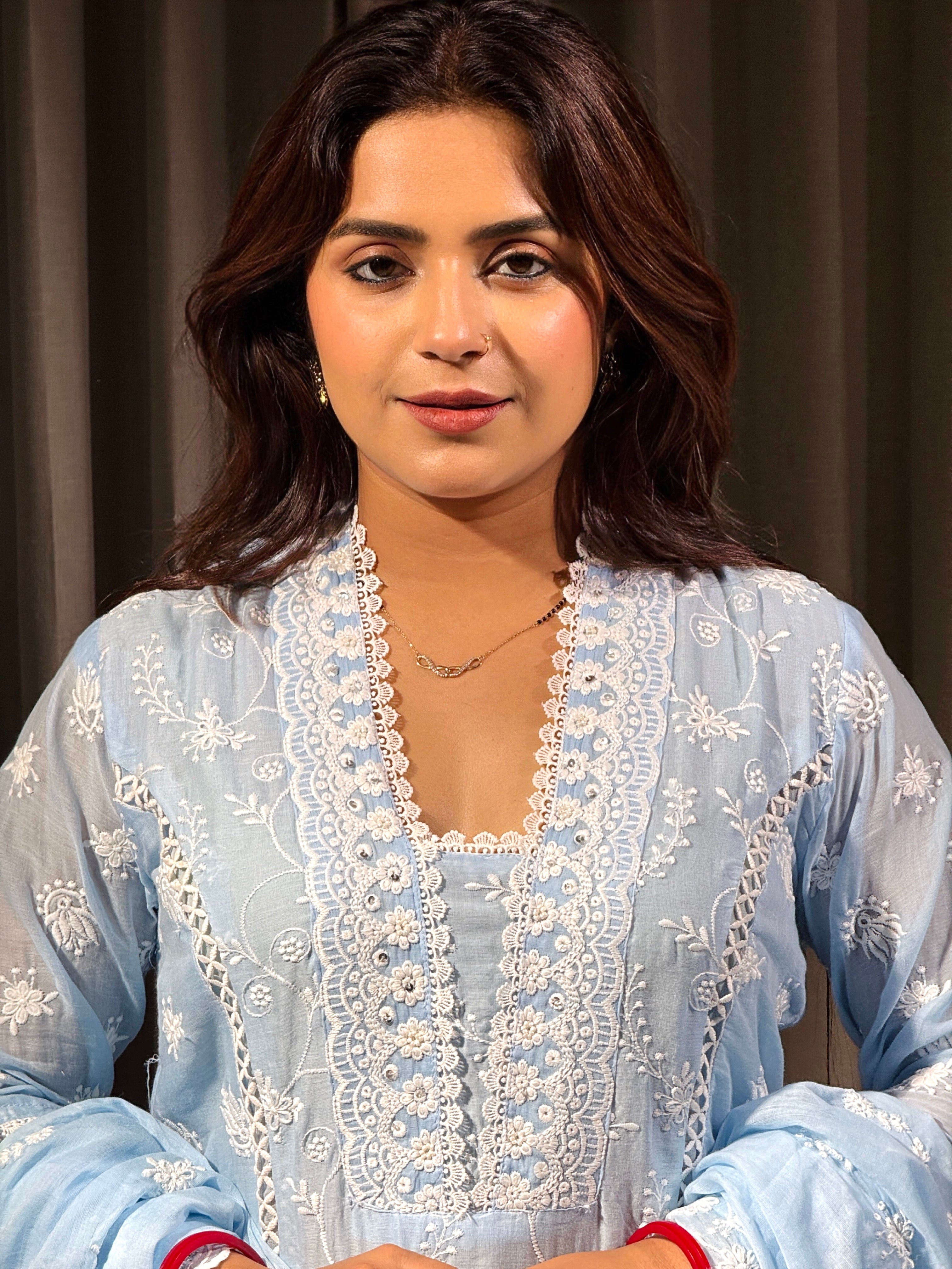 Noor Sky Blue Chikankari Suit Set