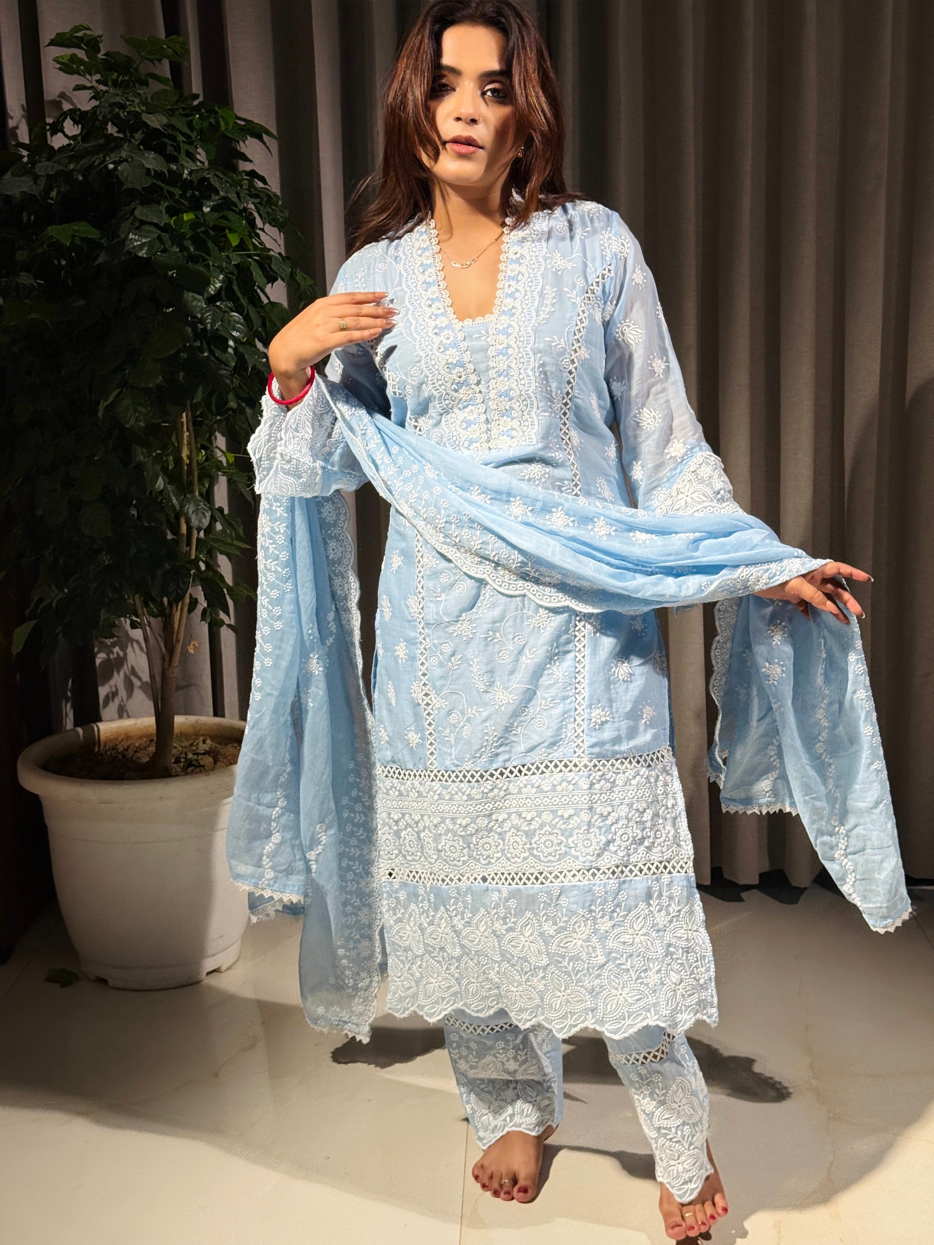 Noor Sky Blue Chikankari Suit Set