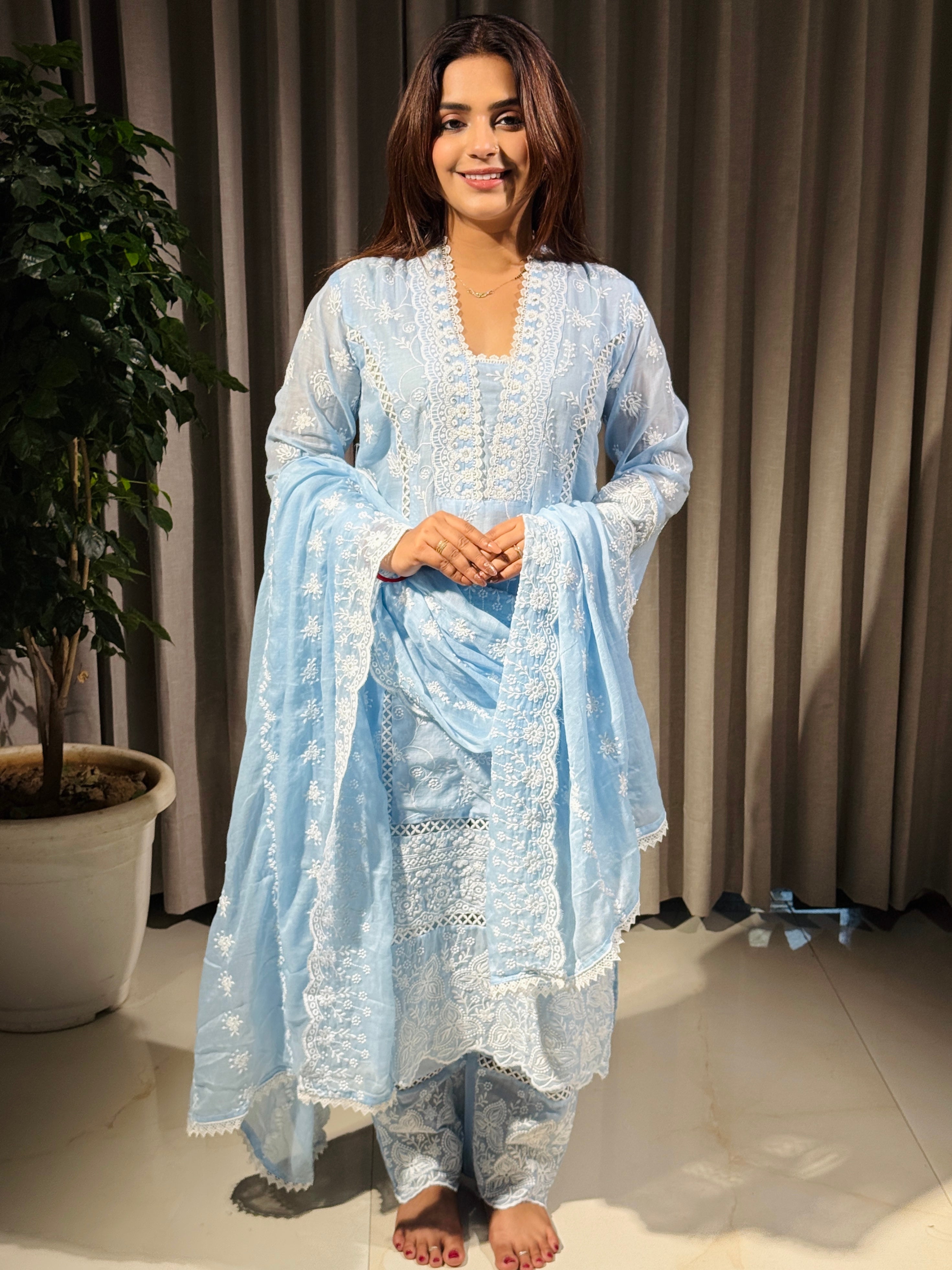 Noor Sky Blue Chikankari Suit Set
