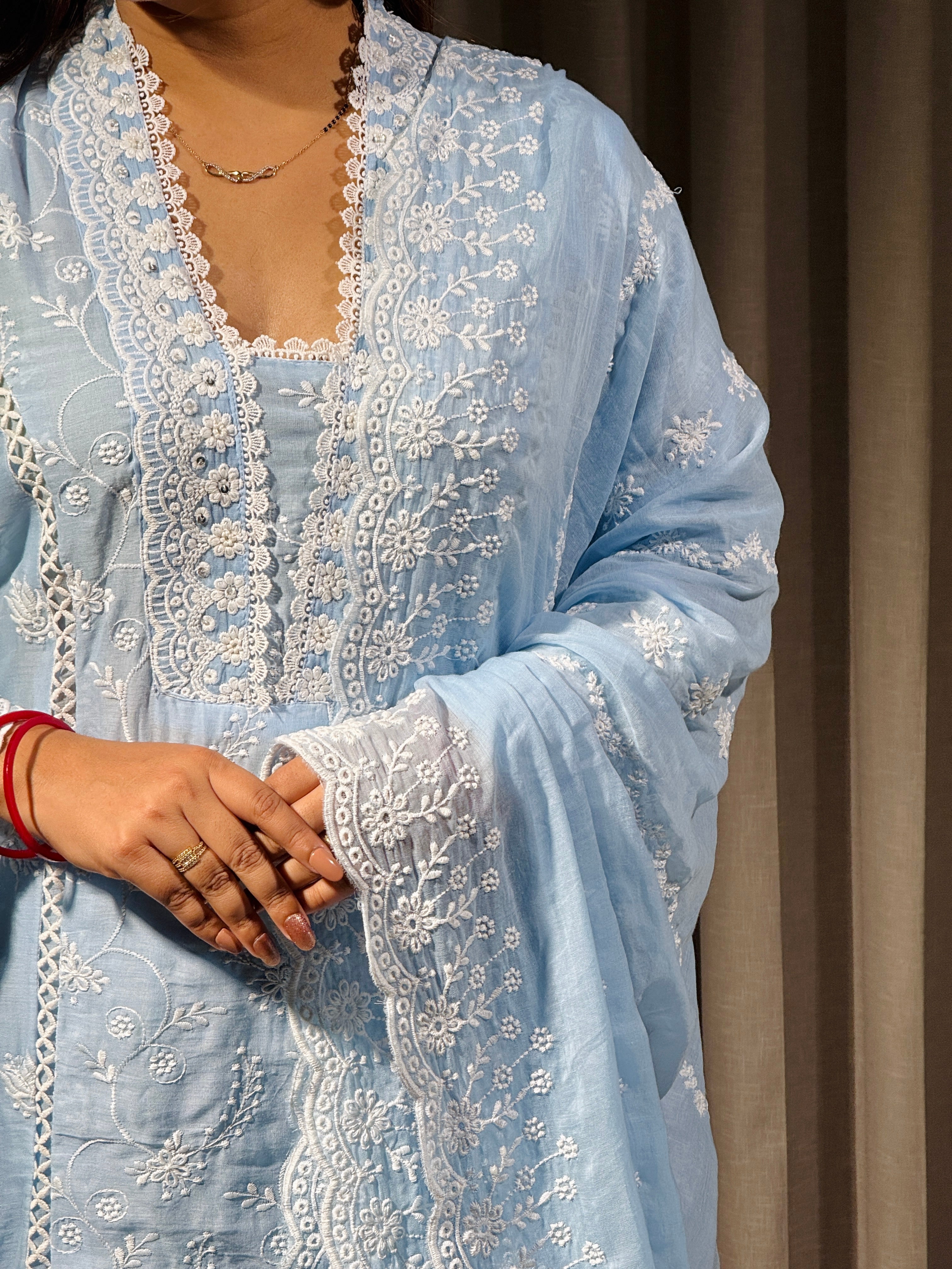 Noor Sky Blue Chikankari Suit Set