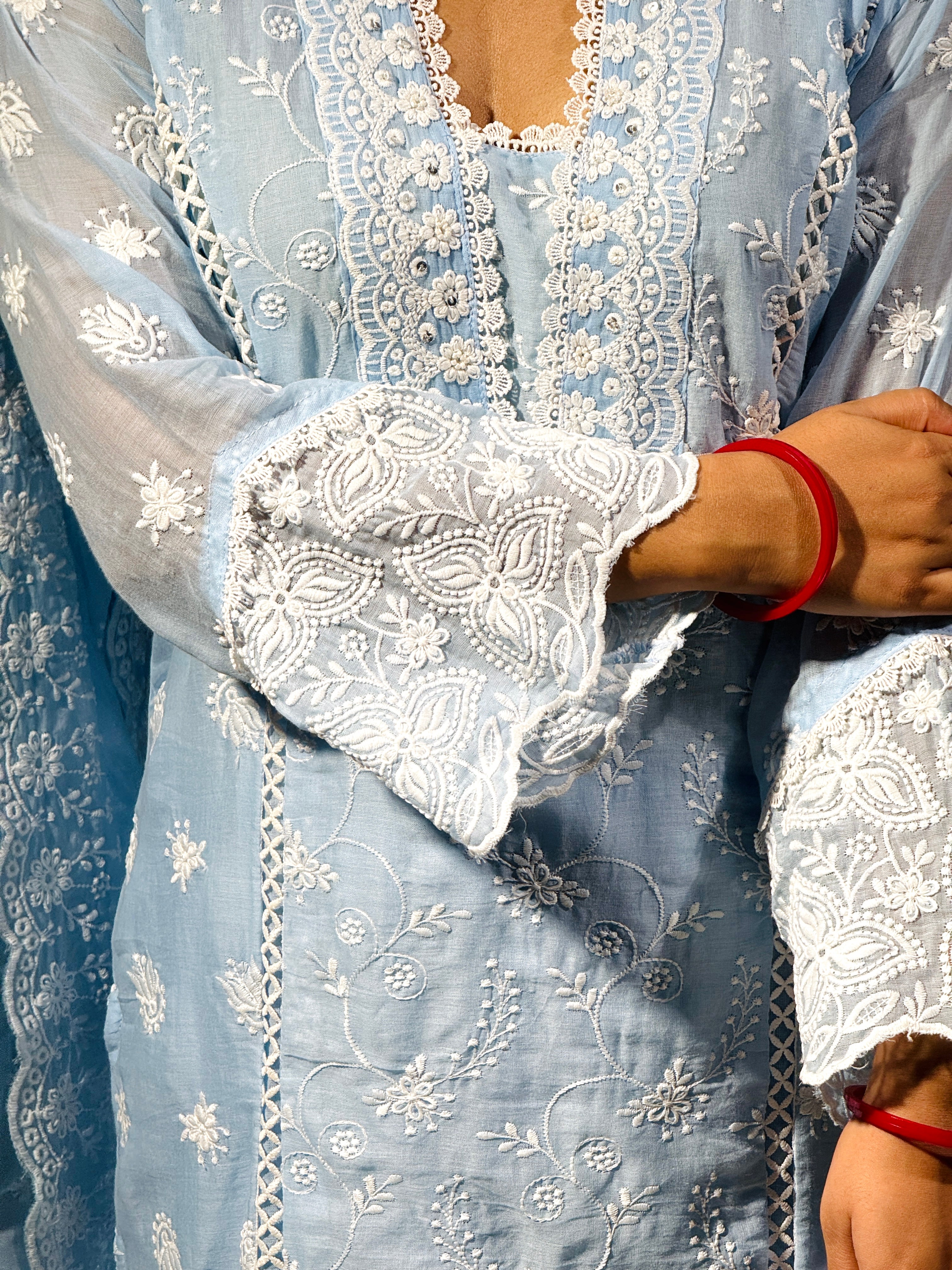 Noor Sky Blue Chikankari Suit Set